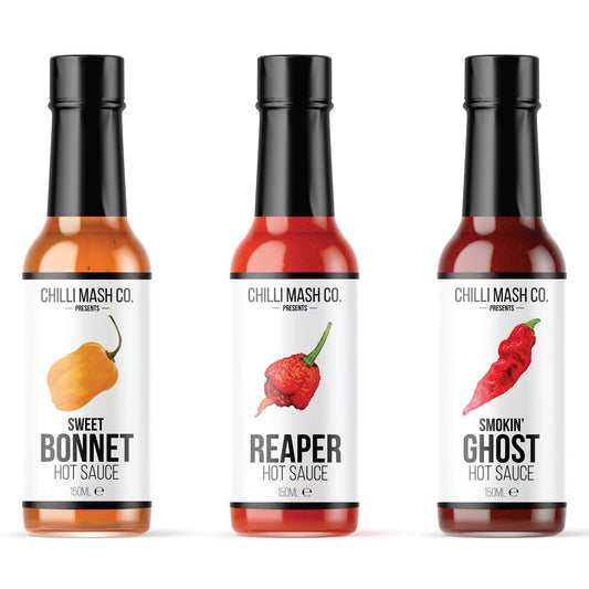 Hot Sauce Trio | 3x 150ml | Chilli Mash Company | Mild To Wild | Gift Boxed - One Stop Chilli Shop